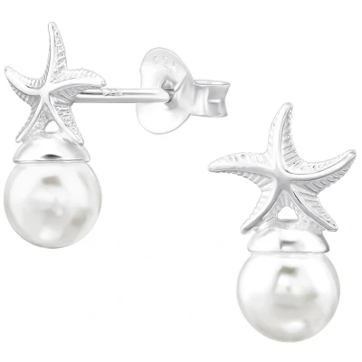 Afbeelding van JoyS Zilveren ster met parel oorbellen 7.5 x 13.5 mm zeester sterling zilver 925