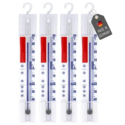 Afbeelding van Lantelme 4 stuks koelkastthermometers, set van 4, analoog met haak, thermometer voor vriezer, koelkast, koeltoonbank, 4884