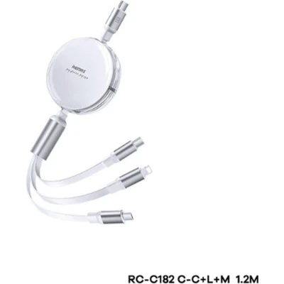 Afbeelding van Remax RC C182 USB Kabel 3in1 C/Micro/Iphone Output 1.2m 100W Wit