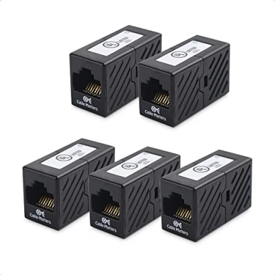 Afbeelding van Cable Matters UL gecertificeerde ethernetkoppeling (RJ45 koppeling, Cat5e Cat6 koppeling) in zwart, pakket van 5