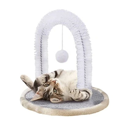 Afbeelding van Cat Arch Self Groomer Massager, Kattenhaar Masserende Borstel met Kat Krabkussen en Plagen Bal, 3 in 1 Game Groomer, Beige