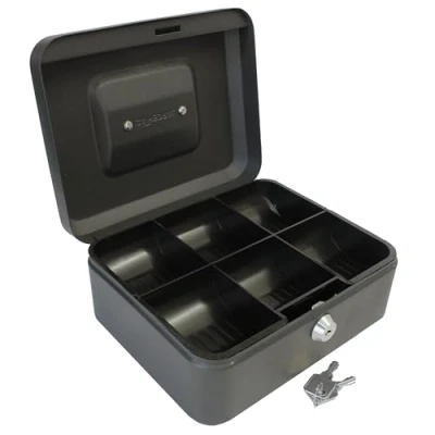 Afbeelding van Cathedral Products Sleutel Afsluitbare Cash Box Met Lift Out 6 Compartiment Coin Tray 8 Inch Zwart