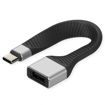 Afbeelding van ROLINE USB 3.2 Gen 2 siliconen kabel, Emark, C A, M/F, 10Gbit/s , zwart, 11 cm