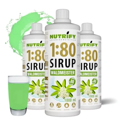 Afbeelding van NUTRIFY Vital Fitness Drink 1:80 siroop 3 x 1 L voordeelset Waldmeister, drankconcentraat met vitaminen en carnitine suikervrij geeft 240 liter sportdrank caloriearm pack, 1000 ml