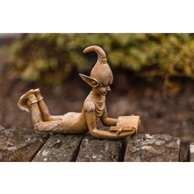Afbeelding van Garden mile Fairy Ornamenten Buiten Bronzen Elf Standbeeld Liggend Met Boek Nieuwigheid Hars en Weerbestendige Tuin Pixie Goblin Imp Sculpturen Beeldje voor Patio, Vijver, Tuin, Gazon Decor