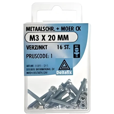 Afbeelding van Deltafix Metaalschroef CK + Moer M3x20mm 16 Stuks