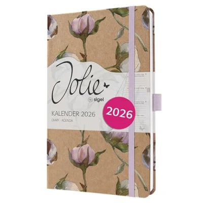 Afbeelding van SIGEL J6805 Wochenkalender Jolie 2026, ca. A5, , braun, flieder, rosé, weiß, oliv: Agenda Jolie, Pure, Cotton Fields, Hardcover