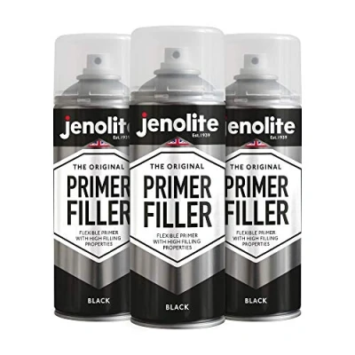 Afbeelding van JENOLITE Primervuller Spuitbusverf ZWART Flexibele primer met hoge vuleigenschappen Vult kleine deuken en krassen voor een gladde afwerking 3 x 400 ml