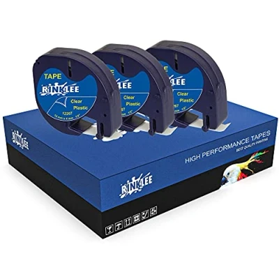 Afbeelding van RINKLEE Zwart op Transparant Plastic Labeltape Compatibel met DYMO LetraTag LT 100H 100T 110T QX50 XR XM 2000 Plus 12 mm x 4 m 3 Cassettes