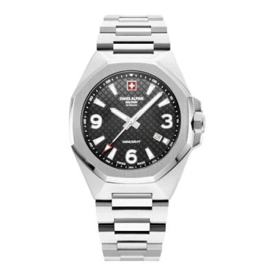 Afbeelding van Swiss Alpine Military Herenhorloge analoog kwarts 7005.1 roestvrij staal, Staal/staal/zwart 1137sam, armband