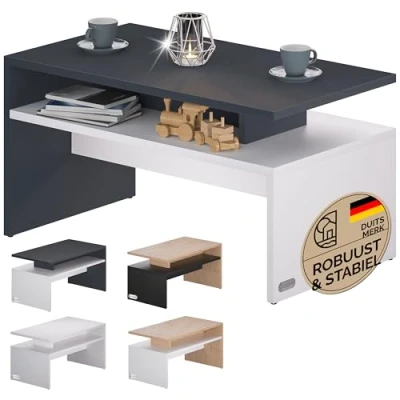 Afbeelding van CASARIA® Salontafel met Opbergvak 92x51x48cm Krasbestendig Hout 50 kg Laadvermogen Modern Groot Woonkamer Kantoor Sofa Bank Tafel Bijzettafel Wit Eik