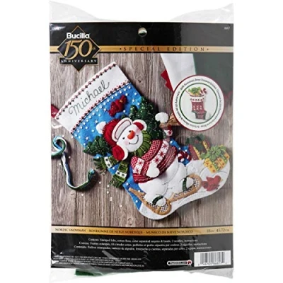 Afbeelding van Bucilla 86817 Nordic Snowman kousenset, blauw, wit, rood, 18&quot; Felt stocking kit