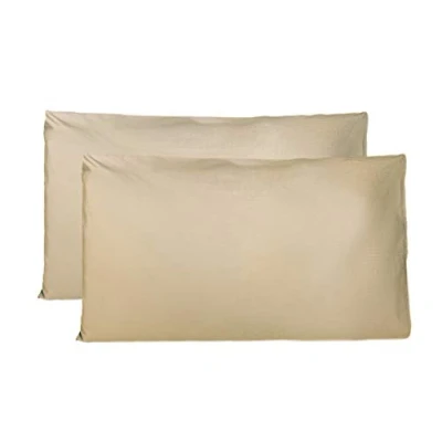 Afbeelding van Paar kussenslopen 100% Pure katoen 40x80 CM, Set van 2 Bed Kussen Stoffen Gemaakt in Italië, Tassluiting, Solid Color, Standaard Maat met Beige