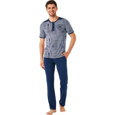 Afbeelding van Feyza Heren Pyjama Set, Korte Mouwen, Donkerblauw S