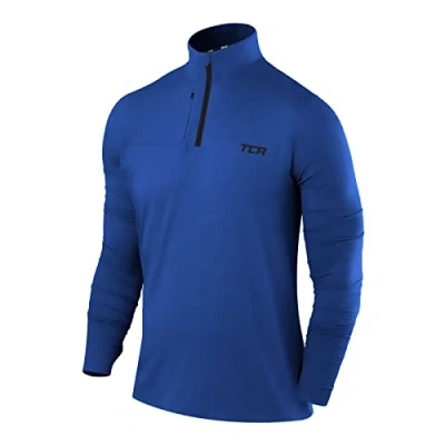 Afbeelding van TCA sportshirt heren lange mouw Sport shirt met halve rits Sneldrogend fietsshirt Hardloopshirt voorzak t Blauw, M