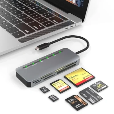 Afbeelding van kaartlezer SD USB C, 7 en 1 Aluminium Kaartlezer, C 3.1 (5Gbps) Haute Vitesse CF/SD/TF/XD/MS/Micro kaart Solt All in One voor Windows/Vista/iOS/Linux, iPhone 15