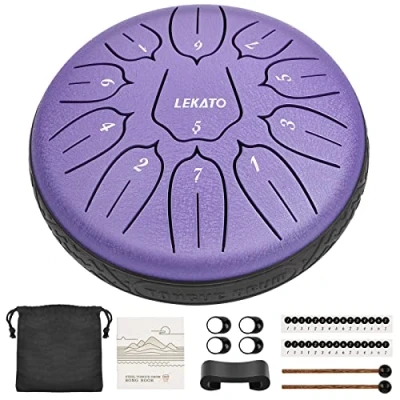 Afbeelding van LEKATO Tongue Drum 6 inch 11 tonen, handpan trommel, mini percussie instrument van handtrommelstaal, ideaal voor meditatie, yoga, muziekonderwijs, paars