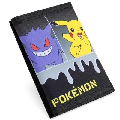 Afbeelding van Pokemon Drievoudige kinderportemonnee met muntvak rits en doorzichtig ID vak, Zwart/Multi, Eén maat, Modern