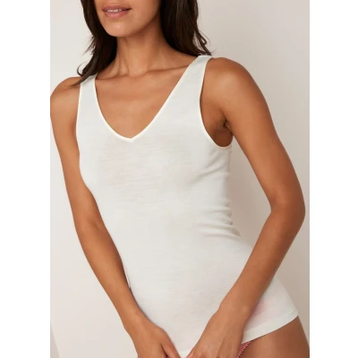 Afbeelding van Hanro dames Woolen Silk tanktop in wolblend met zijde de kleur Gebroken wit, maat: XS
