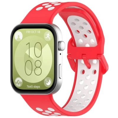 Afbeelding van Tweekleurige siliconen band Rood met wit Huawei Fit 3