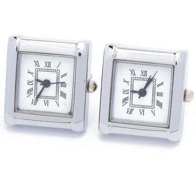 Afbeelding van Manchetknopen Echt Horloge Wit met Witte Wijzerplaat Vierkant