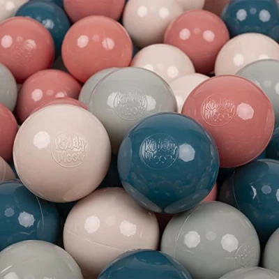 Afbeelding van KiddyMoon 200 Ballen ∅ 7Cm Kinderballen Speelballen Voor Ballenbad Baby Plastic Made In Eu, Donker Turkoois Pastel Beige Groengrijs Zalm Roze