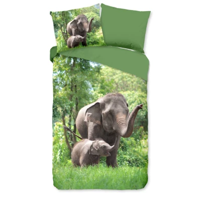 Afbeelding van Dekbedovertrek Good Morning Elephants Green Katoen 140 x 200 / 220 cm 1 Persoons
