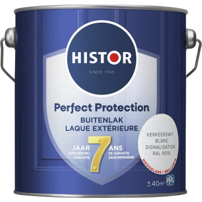 Afbeelding van Histor Perfect Protection Buitenlak Houtlak Houtverf voor Buiten Hoogglans Verf Hout Buitenverf Verkeerswit RAL 9016 2.5 L