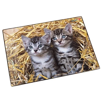 Afbeelding van Läufer 46637 Bureauonderlegger katten in stro, 53 x 40 cm, antislip onderlegger voor kinderen, accessoires kinderbureau, met transparant zijvak