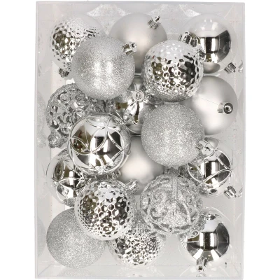 Afbeelding van 37x stuks kunststof kerstballen zilver 6 cm Kerstbal