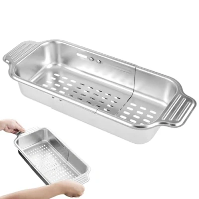 Afbeelding van Uittrekbare zeef voor de gootsteen, roestvrij staal, keukenorganizer, variabele zeefmand het wassen van groenten en fruit afgieten pasta, campingservies
