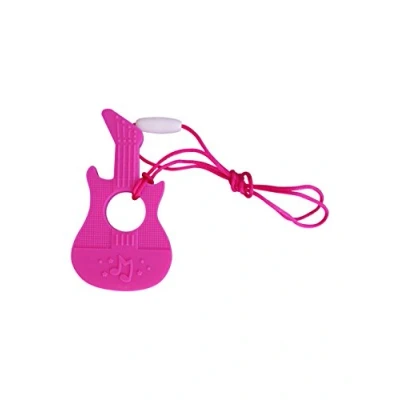 Afbeelding van Muziek Gitaar Siliconen Bijtring Fopspeen Zintuiglijke Chewy Chewelry BPA vrij Met Koord en Afgescheiden Sluiting, 7 Kleuren (Roze)