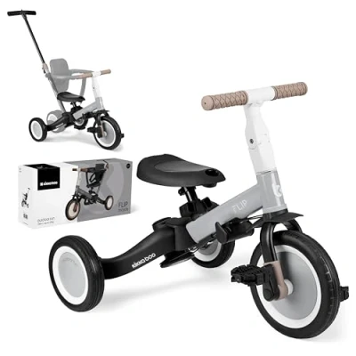 Afbeelding van KikkaBoo Evolutionaire babydriewieler, 5 in 1, flip, kinderfiets van 1 jaar tot jaar, trike, driewieler naar fiets, met of zonder pedalen, verstelbaar en transformeerbaar, grijs