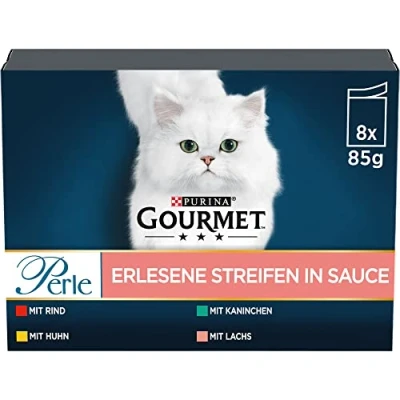 Afbeelding van PURINA GOURMET Parel uitgelezen strepen kattenvoer nat, soort mix, verpakking van 10 (10 x 8 zakjes à 85 g)