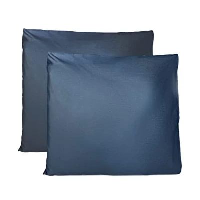 Afbeelding van Paar kussenslopen 100% Pure katoen 65x65 CM, Set van 2 Bed Kussen Stoffen Gemaakt in Italië, Tassluiting, Solid Color, Standaard Maat met Marineblauw