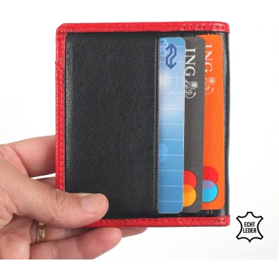 Afbeelding van Bagwise Pasjeshouder Kaarthouder Creditcard houder Platte Portemonnee Echt Leer Zwart/Rood