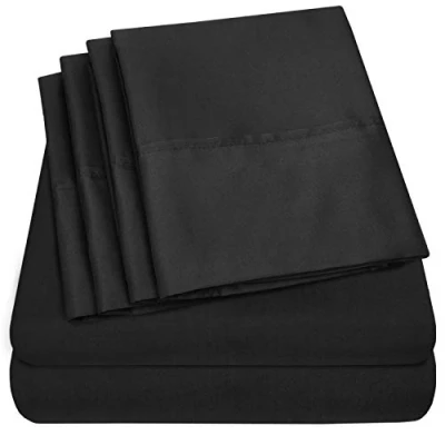 Afbeelding van Queen lakens zwart 6 delig 1500 Supreme Collection Fijn geborsteld microvezel diepe zak lakenset Beddengoed 2 extra kussenslopen, voordelig, Queen,