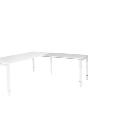 Afbeelding van Domino aanbouwtafel, hoogte instelbaar (62 85cm) met 120x60cm &#039;zwevend&#039; krijtwit 25mm blad en wit (RAL9010) N poot frame