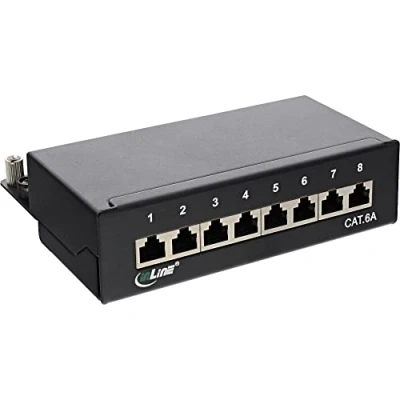 Afbeelding van Premium CAT6a Gigabit DIN Rail Patch Panel 1U met 8 poorten afgeschermd / zwart
