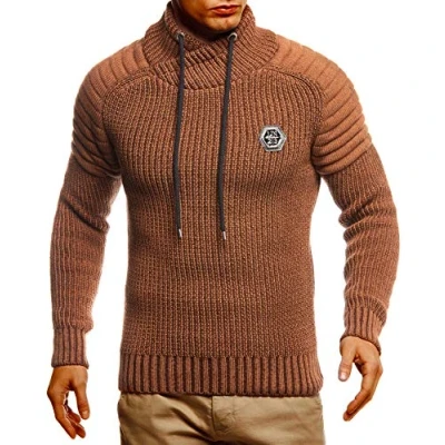 Afbeelding van Leif Nelson Gebreide trui voor heren met sjaalkraag, hoogwaardige wintertrui in regular fit, ideaal casual en zakelijke looks, verkrijgbaar verschillende maten kleuren, camel, S