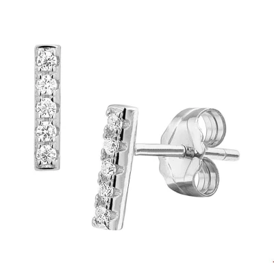 Afbeelding van Oorknoppen Balkje Zirkonia Zilver Gerhodineerd Glanzend 8 mm x 1.5