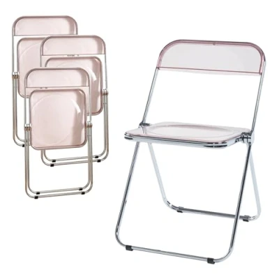 Afbeelding van Klapstoel set van 4 Pornainen 74x46x47 cm roze transparant [en.casa]