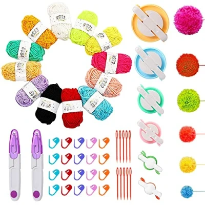 Afbeelding van NA Allazone 57 delige set voor het maken van pompons, pom maker, pop, breiwol, met schaar knutselhandwerk