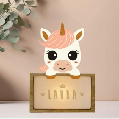 Afbeelding van WONDEE gepersonaliseerde lamp met naam nachtlampje voor kinderen eenhoorn, cadeau pasgeborenen jongens en meisjes, doopcadeau cadeaus