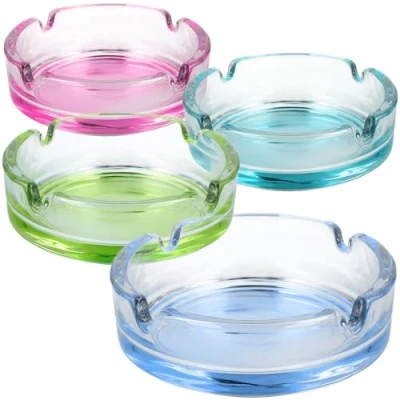 Afbeelding van 4 x glazen asbakken kleurrijke voor sigaretten privé en horeca gemaakt van 5 mm dik glas (Pack 04) basis