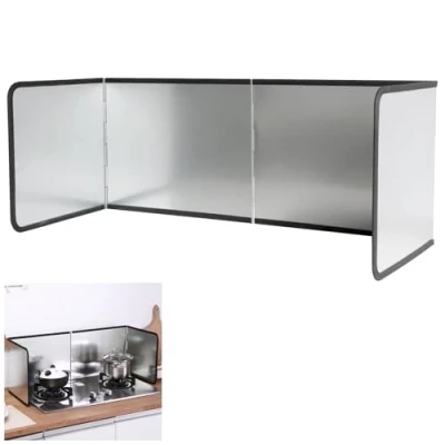 Afbeelding van Fousenuk Spatbescherming keukenachterwand, 4 zijdige spatbescherming, keuken, opvouwbaar, anti splatter Shield vouwwand, ruimtebesparende inklapbare vetspatbescherming voor fornuis, pan, muur