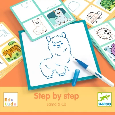 Afbeelding van Djeco tekenkaarten eduludo step by lama and co