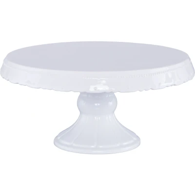 Afbeelding van Birkmann, 441422, premium baking, ronde taartplaat met voet in vintage stijl, van keramiek versieringen, wit glanzend, handgemaakt, maat M, Ø 30 cm, 15 cm hoog, 441422