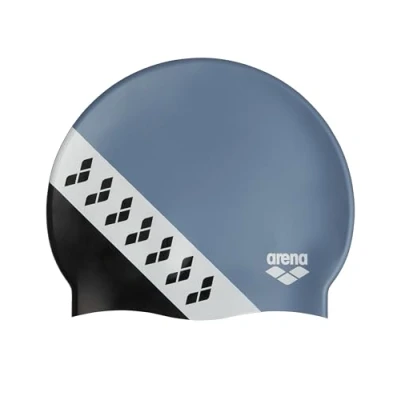 Afbeelding van Arena Icons Team Stripe Unisex Siliconen Badmuts Vrouwen en Mannen Intensieve Training Racing Comfortabele Antislip Lange Haar Zwemhoed, Stripe/Zwart/Grijs