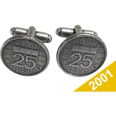 Afbeelding van Manchetknopen Kwartje 2001 Verzilverd Uniek en Stijlvol Sieraad met Jaartal Cadeau Geboortejaar Alle Jaartallen Beschikbaar Doorsnede 1,8 cm